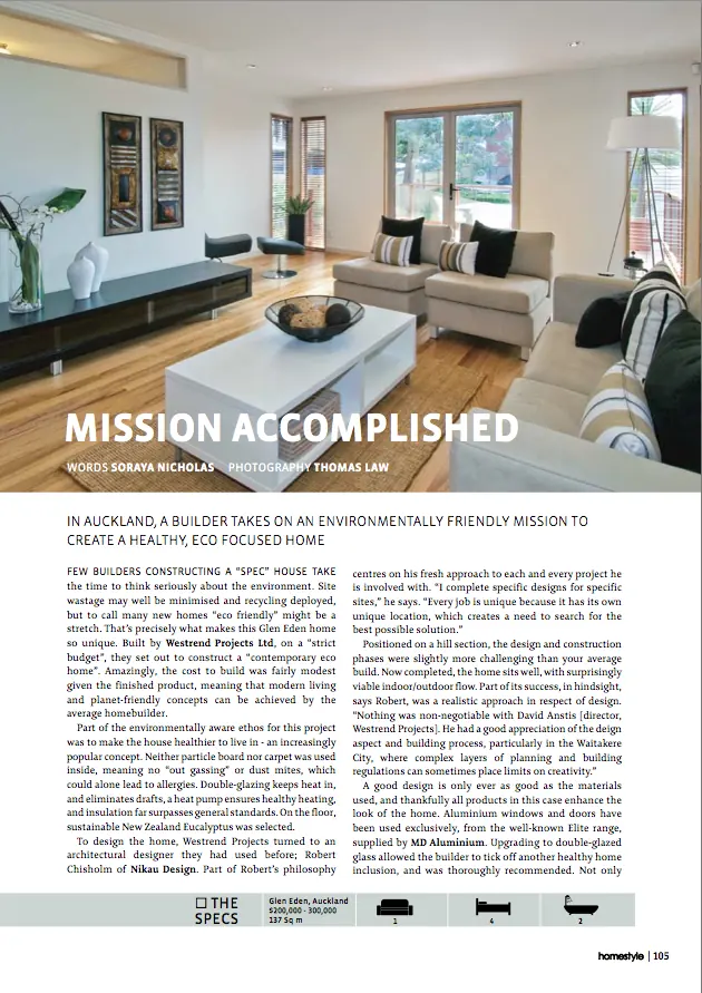 First page of the Homestyle magazine article Mission accomplished